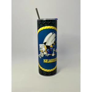 20 oz Navy Seabee Stainless Steel Tumbler with Lid, Straw